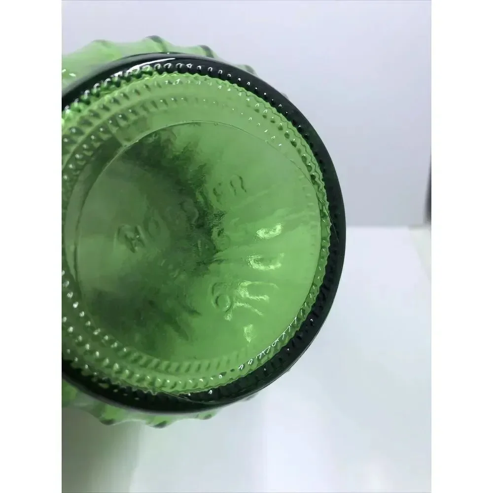 Vintage MCM Hoosier Glass Swirl Ribbed Emerald Green Vase Indiana USA 7.5
